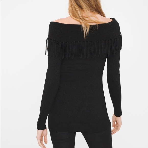 Tunic sweater black metallic sweater White House BM On Off shoulder fringed look - Picture 9 of 16